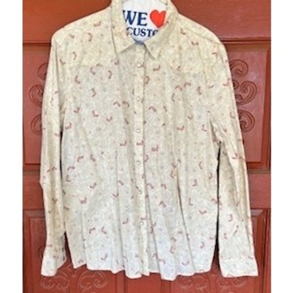 VTG Wrangler Blues Western Shirt Cowboy Boots Stars Snap Long Sleeve Rodeo Sz XL